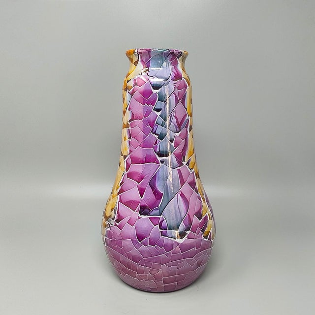 1990s Vintage Italian Polycrome Craquelé Vase in Sardinian Ceramic by Giuseppe Locci, 1990s For Sale - Image 5 of 9