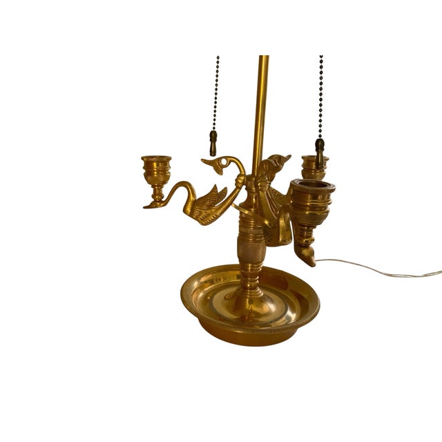 Metal Vintage Wildwood French Empire Candlestick Bouillotte Bronze Table Lamp Triple Swans 25.5" Made in 1980s For Sale - Image 7 of 10