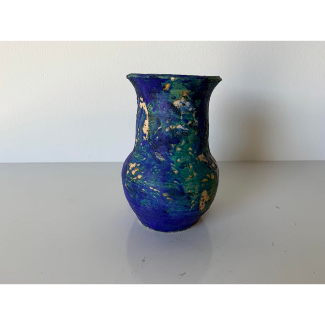 1980s Vintage 1980s Studio Pottery Blue & Green Drip Glaze Vase For Sale - Image 5 of 9