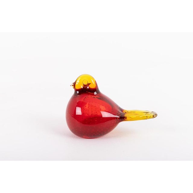 Vintage pair of red glass birds figures in a form of dove and swan, produced by Bergdala, Sweden 1970s. Collectors...