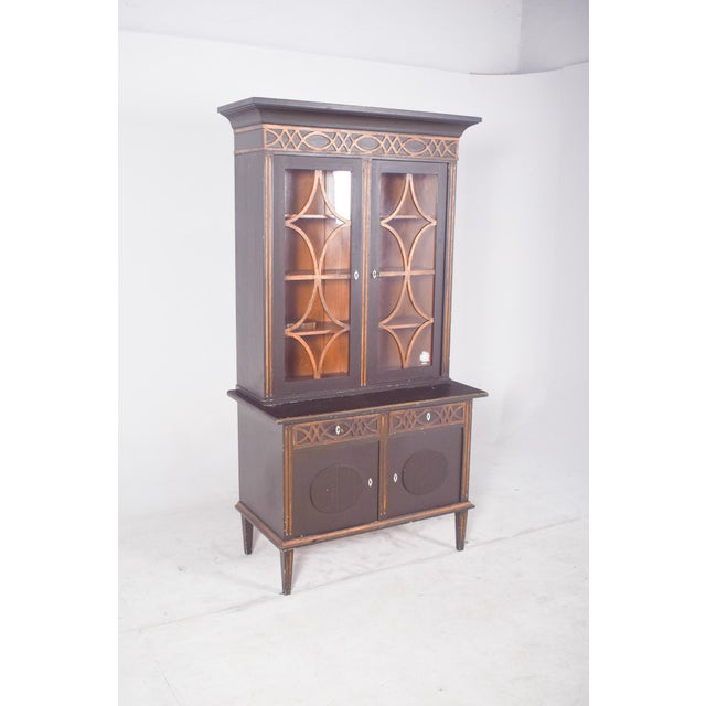 Forest Green Danish Rustic Painted Cabinet with Gilt Accents For Sale - Image 8 of 14