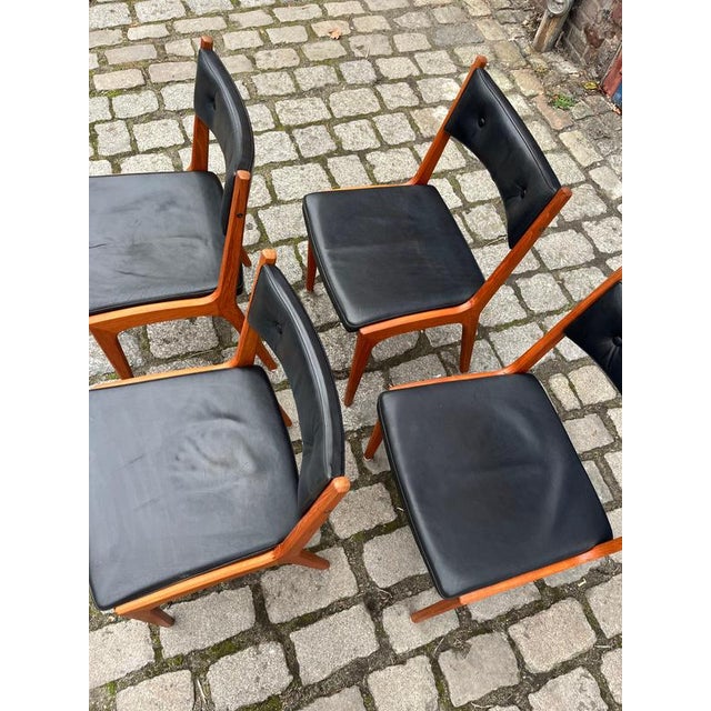 Dining Chairs in Teak & Genuine Leather from K.S. Stolefabrik, Set of 4 For Sale - Image 5 of 11