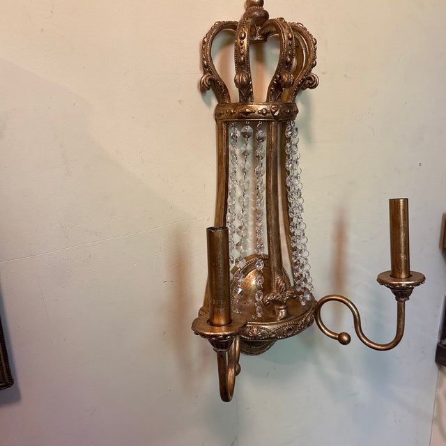 Late 20th Century Late 20th Century French Gold Wall Sconces With Crown For Sale - Image 5 of 7