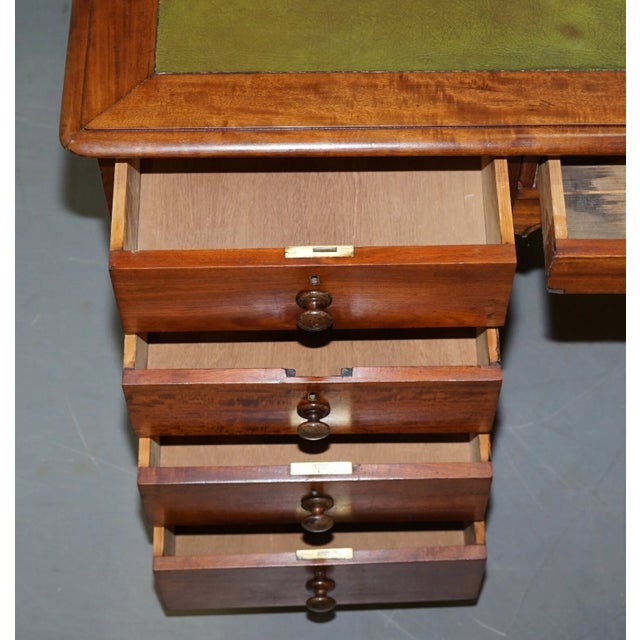 Late 19th Century Rare Victorian Four Sided Quad Pedestal Desk in Flamed Mahogany Green Leather For Sale - Image 11 of 11