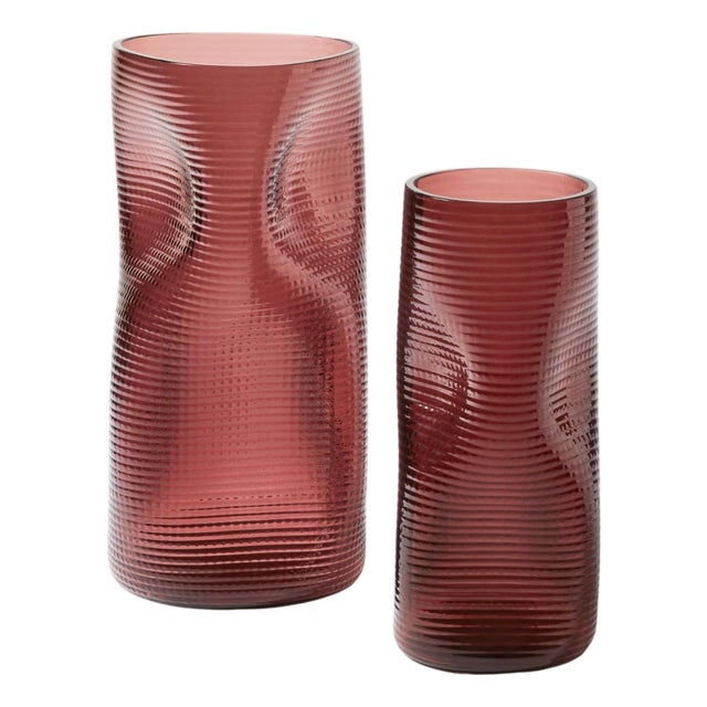 Coral Vases in Hand-Blown Venetian Glass from Cassina, Set of 2 For Sale