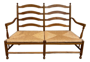 Vintage Country French Double Seat Ladder Back Rush Seat Bench Loveseat Settee