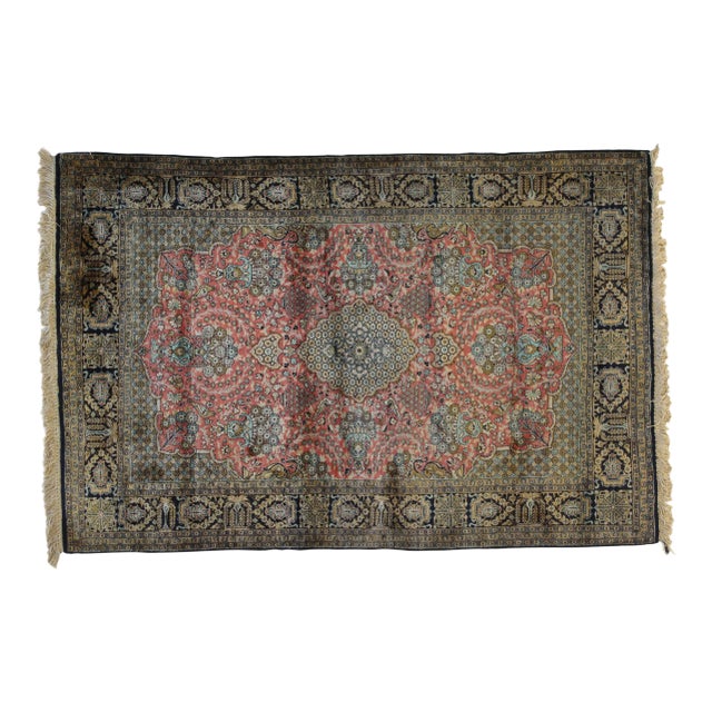 1970's Persian Silk Qum, 3'7" X 5'5" For Sale
