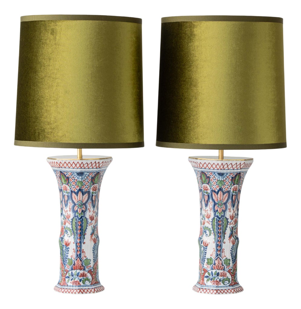 Vintage Delft Polychrome Ceramic Table Lamps from Royal Makkum, Set of 2
