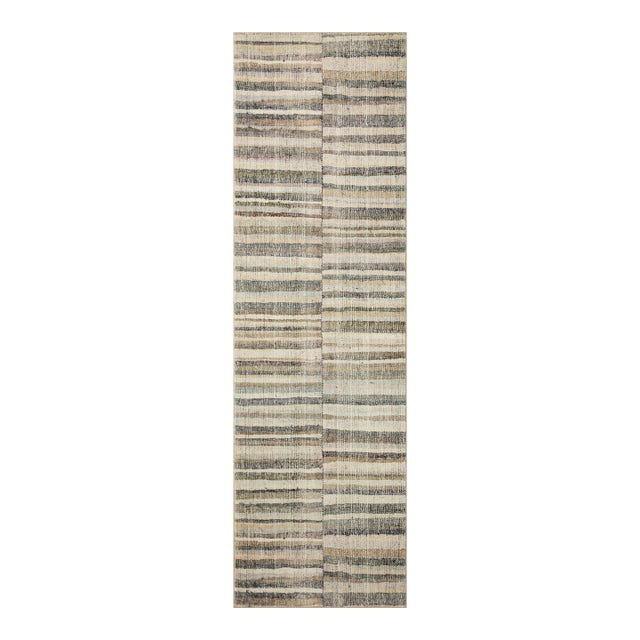 Chris Loves Julia x LoloiHumphrey Natural / Moss 2'-3" x 11'-6" Runner Rug For Sale