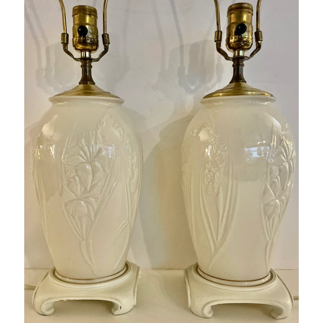 1960s Pair of Art Nouveau Style Ceramic Table Lamps From 60's For Sale - Image 5 of 6