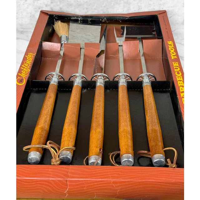 Mid-Century California Atomic 5pc Walnut & Stainless Steel Barbecue Grilling Tools For Sale - Image 4 of 7