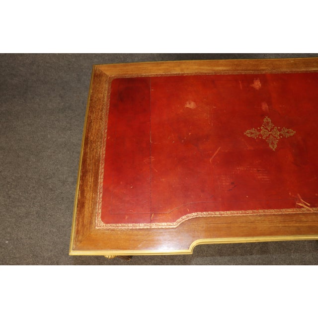 19th C French Louis XVI Style Leather Top and Bronze Ormolu Desk With Pull Panel For Sale - Image 9 of 16