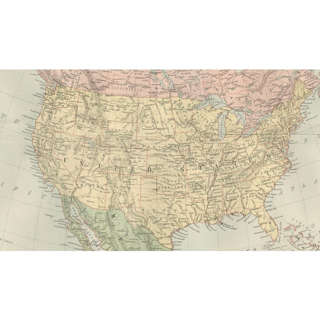 Antique North America Map from Bartholomew, 1884 For Sale - Image 3 of 10