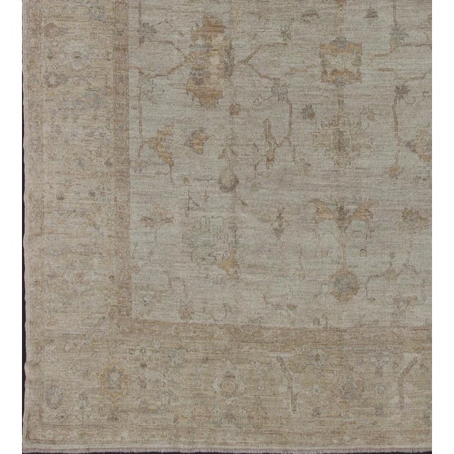 Angora Turkish Oushak Large Rug With All-Over Design in Light Neutral Colors For Sale - Image 12 of 13