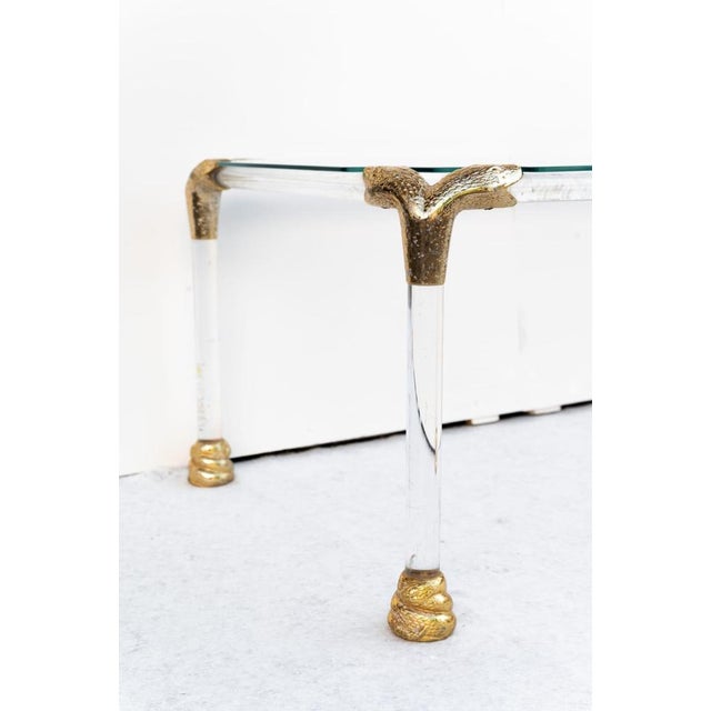 Acrylic Glass and Brass Coffee Table, 1970s For Sale - Image 3 of 7