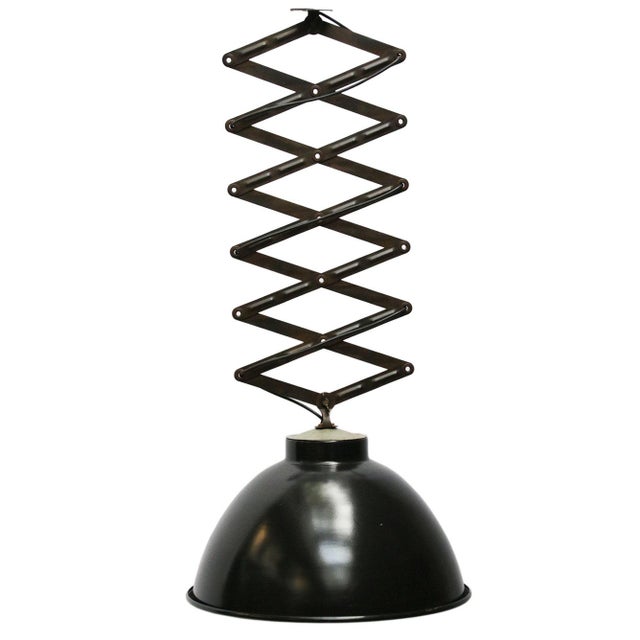 Vintage Industrial Black Enamel and Iron Scissor Pendant Light, 1950s For Sale - Image 10 of 10