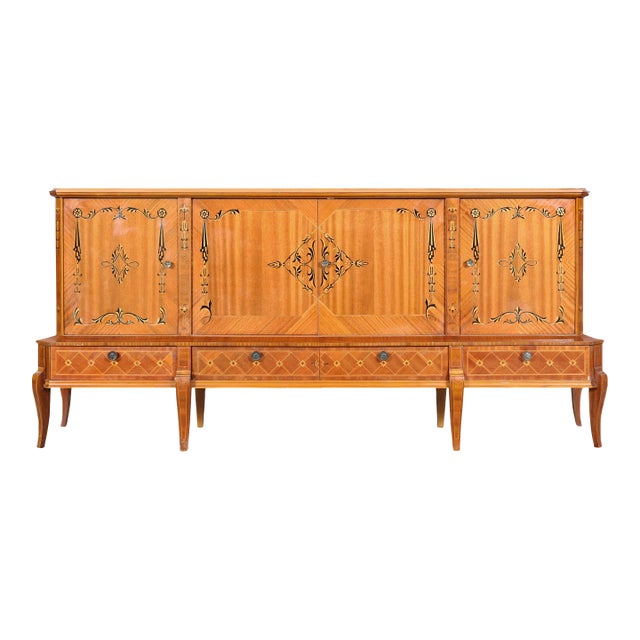 Art Deco Sideboard With Intricate Wood Inlay, Romania, 1940s For Sale