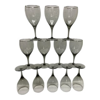 Vintage MCM Set of 12 Tiffin-Franciscan Midnight Mist Smoke Wine Glasses For Sale