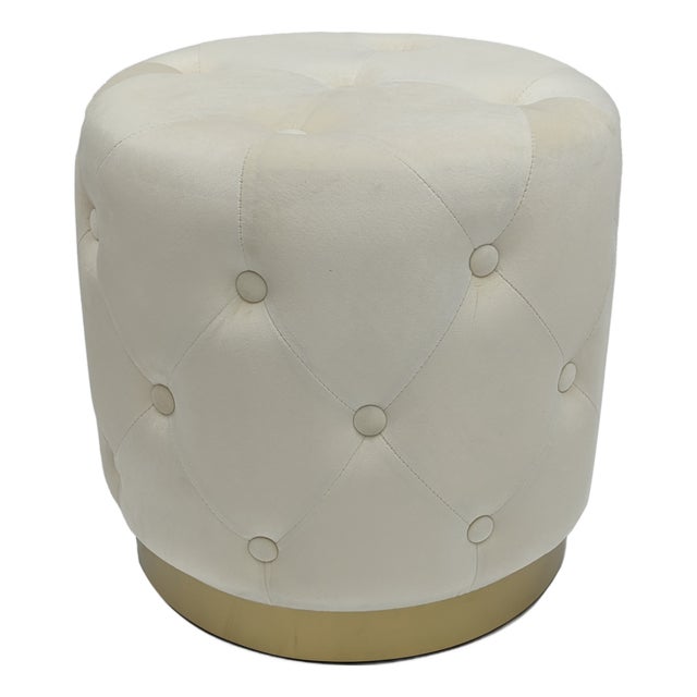 Saxon White Velvet Stool - White Velvet For Sale