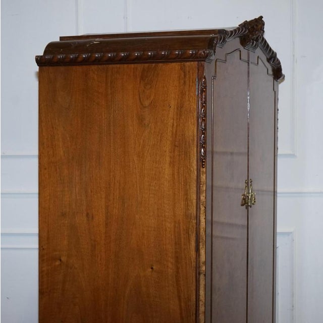 English Victorian Queen Anne Art Deco Burr Walnut 2-Door Wardrobe For Sale - Image 15 of 18