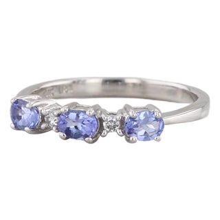 0.57ctw Tanzanite Diamond Ring 14k White Gold Size 7 Stackable 3-Stone For Sale