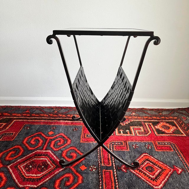 1980s 1980s Side Table /Magazine Rack Woven Faux Leather Glass Top For Sale - Image 5 of 9