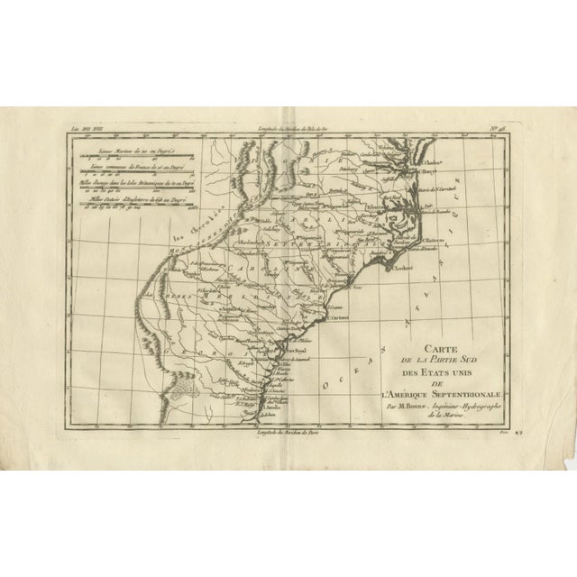 This finely engraved eighteenth-century map by Rigobert Bonne depicts the southern portion of the early United States,...