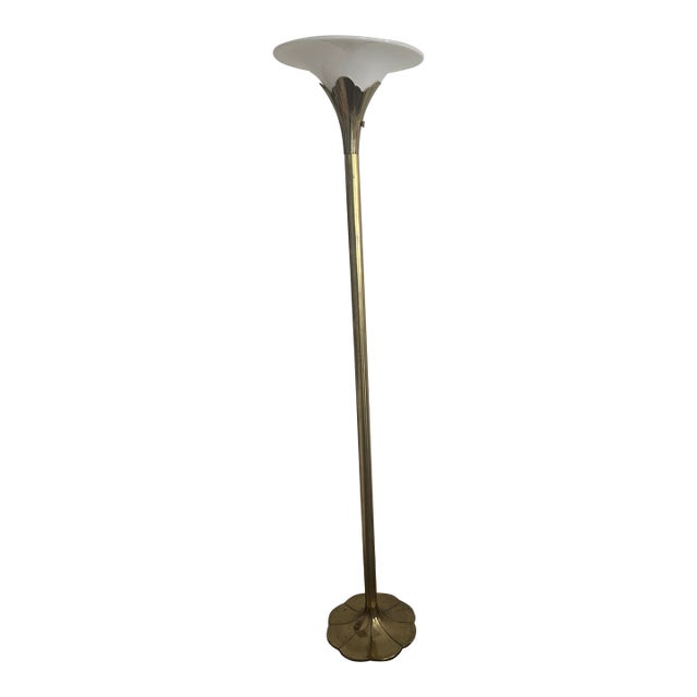 Vintage Stiffel Brass Tulip Torchiere Floor Lamp Original For Sale