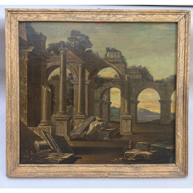 Italian School, 18th century. Ancient ruins, landscape, oil on canvas. For Sale