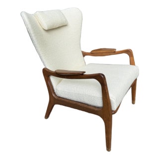 Walnut and Upholstery Wing Back Chair, by Adrian Pearsall For Sale