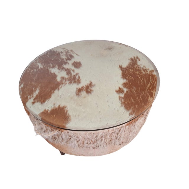 Vintage African Drum Coffee Table Cowhide Table Glass Top Large, 1960s For Sale - Image 15 of 17