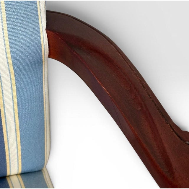 Pair of Vintage Upholstered Queen Anne Style Striped Armchairs With Shell Carving For Sale - Image 15 of 17