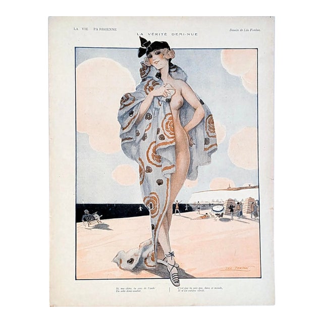 1918 Original French Art Deco Print 'La Vérité Demi-Nue' by Léo Fontan for La Vie Parisienne For Sale