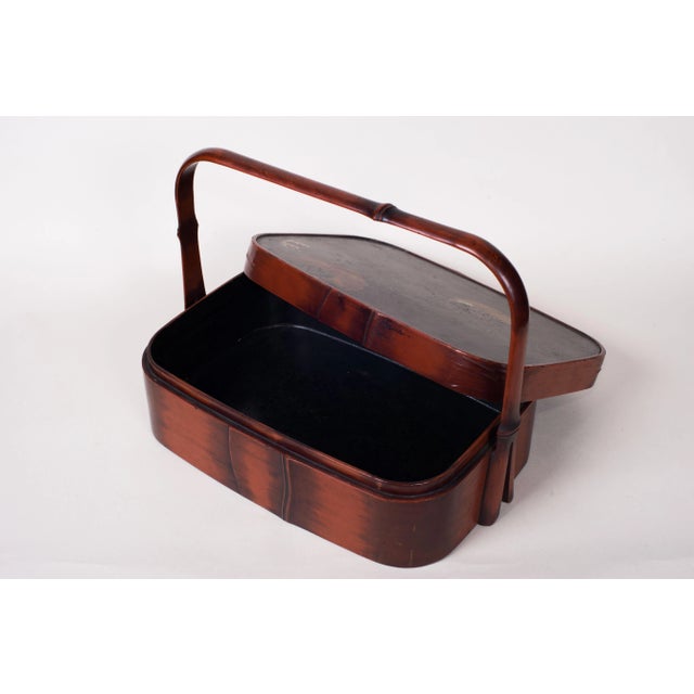 Antique Japanese Lacquered Handled Box With Tsuba Motif For Sale - Image 4 of 6