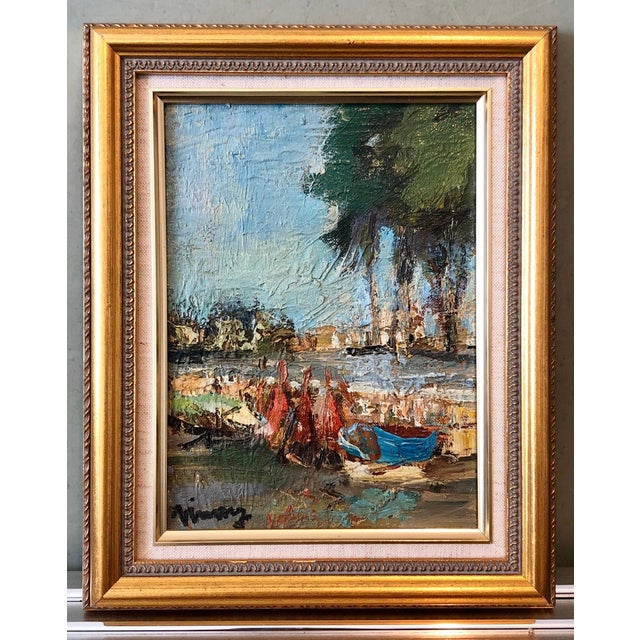 Jean Vinay, French Expressionist Ecole de Paris Oil Painting Boats on French Riviera For Sale - Image 4 of 4