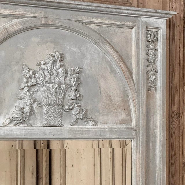 Antique French Louis XVI Painted Trumeau Mirror For Sale - Image 9 of 13