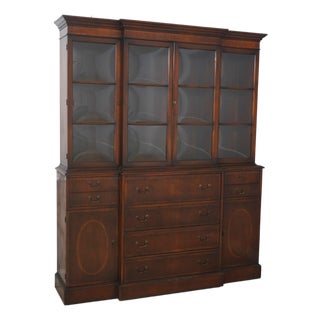 Vintage Mahogany 4 Door Breakfront China Cabinet For Sale