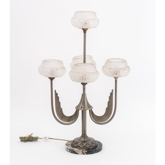 Art Deco Five-Branch Glass and Marble Table Lamp For Sale In New York - Image 6 of 9