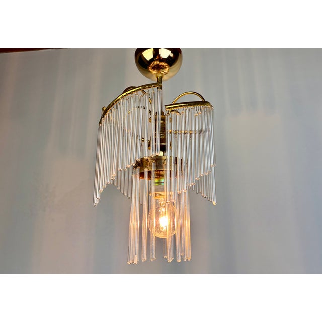1980s Vintage Glass Rod Chandelier With Brass Frame For Sale - Image 12 of 16