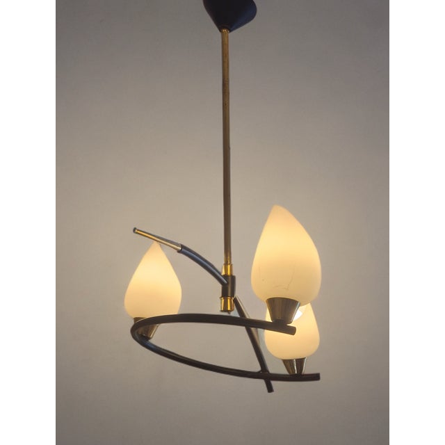 Mid-Century French 3-Light Chandelier attributed to Maison Arlus, 1950s, in Very Good conditions. Designed 1950 to 1959...