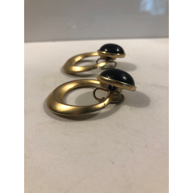 Black 1970s Trifari Black Enamel & Gold Door Knocker Earrings, A Pair For Sale - Image 8 of 8