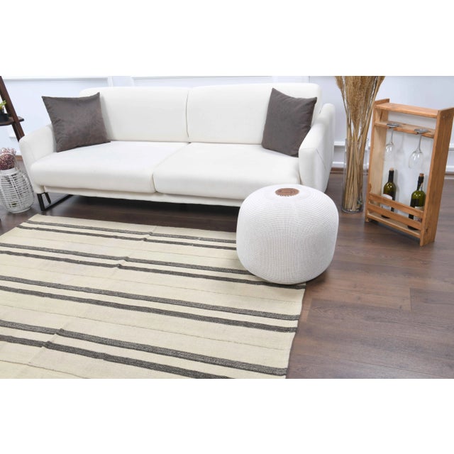 Vintage Turkish Hand-Knotted Wool Cotton Beige Kilim Area Rug For Sale - Image 4 of 11