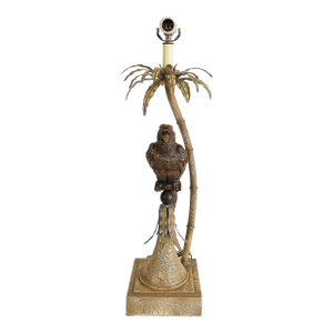 Late 20th Century Palm Beach Chic Brass Macaw Parrot Tole Palm Tree Lamp