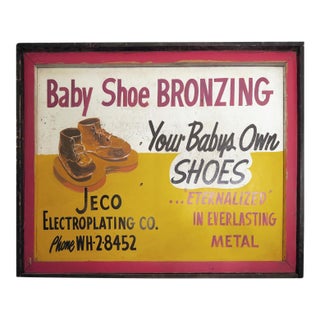 Vintage Double Sided Baby Shoe Bronzing Advertisement Sign For Sale