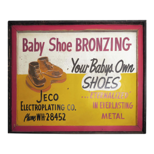 Vintage Double Sided Baby Shoe Bronzing Advertisement Sign