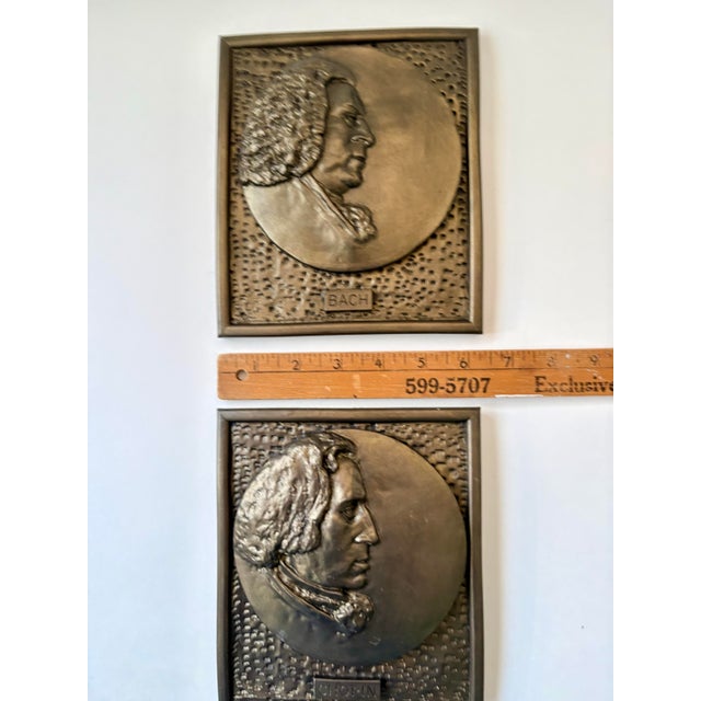 Metal Vintage Metal Relief Wall Plaques of Bach & Chopin, Set of 2 For Sale - Image 7 of 9