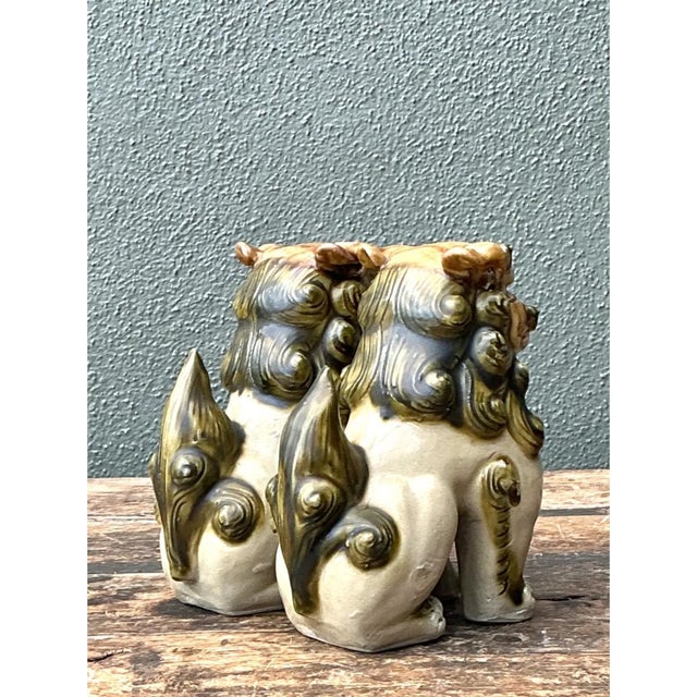 Vintage Ceramic Foo Dog Statues - Pair For Sale - Image 12 of 12