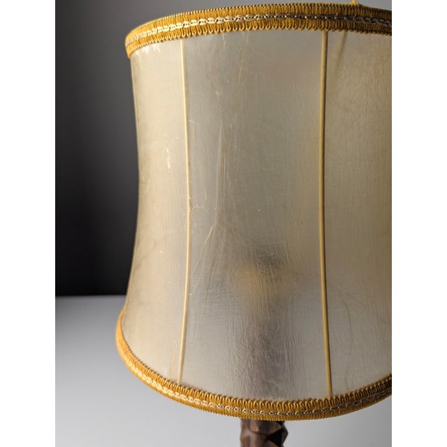 1950s Vintage Table Lamp in Oak with Parchment Leather Shade by Charles Dudouyt, France, 1950s For Sale - Image 5 of 11