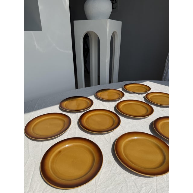 Dark Brown and Yellow Stoneware Plates, 1980s, Set of 11 For Sale - Image 11 of 14