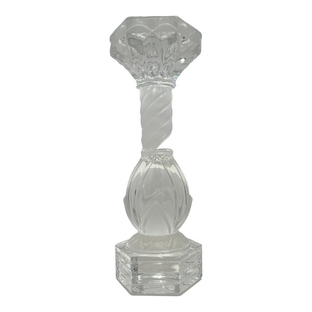 St Louis “Flore Et Pomone” French Lead Crystal Candlestick, Frosted Spiral Stem For Sale